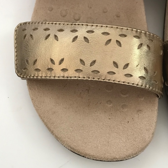 Vionic Randi Orthotic Comfort Slide Sandals Leather Metallic Gold Size 7 - Picture 4 of 16